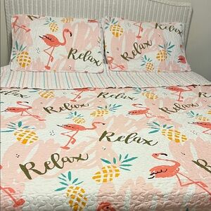 Full Size Flamingo and Pineapple Bedding Set